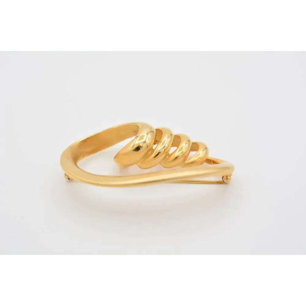 Vintage Abstract Twist Pin Brooch Brushed Gold Matte Shiny Chunky Heavy BinAT
